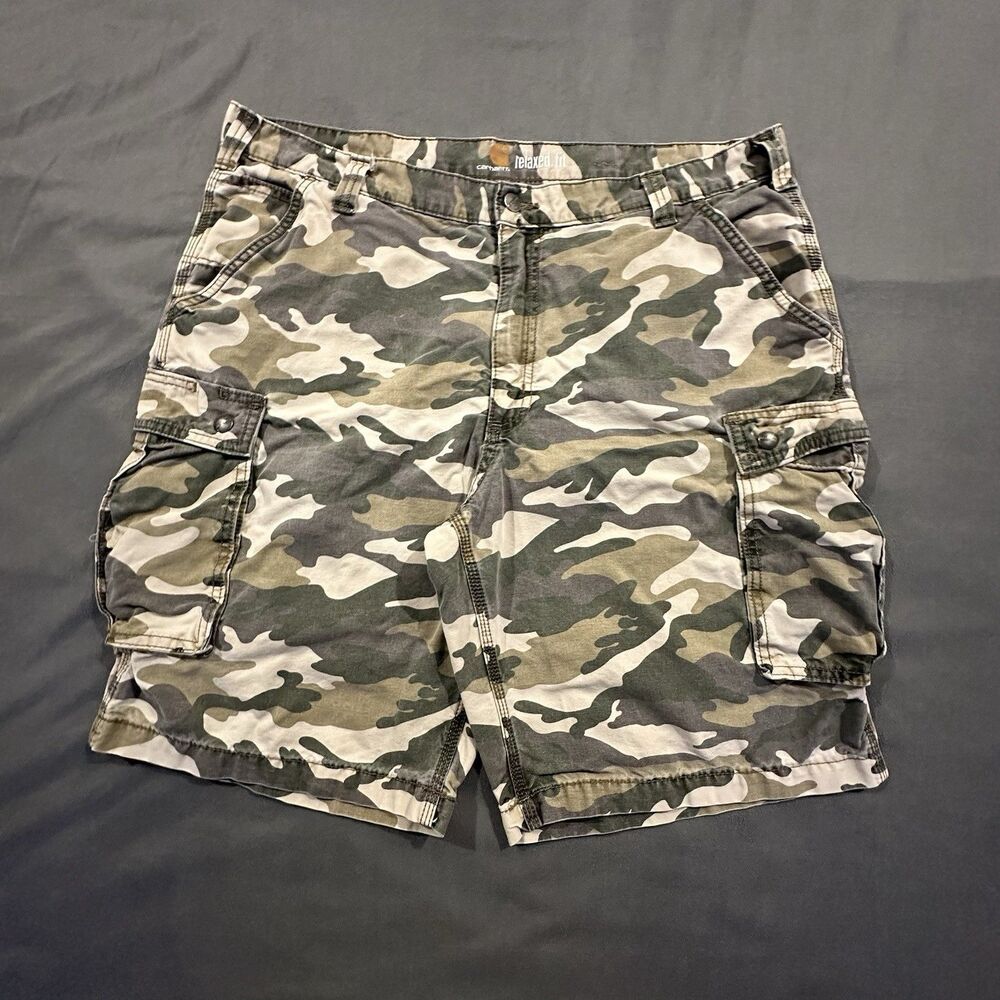 Carhartt Camo Cargo Shorts Rugged Utility Relaxed Fit Workwear Gray White Mens40